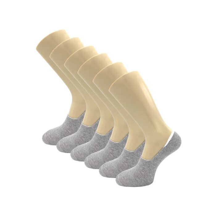 6 paar Invisible sneakersokken footies siliconen hiel grijs