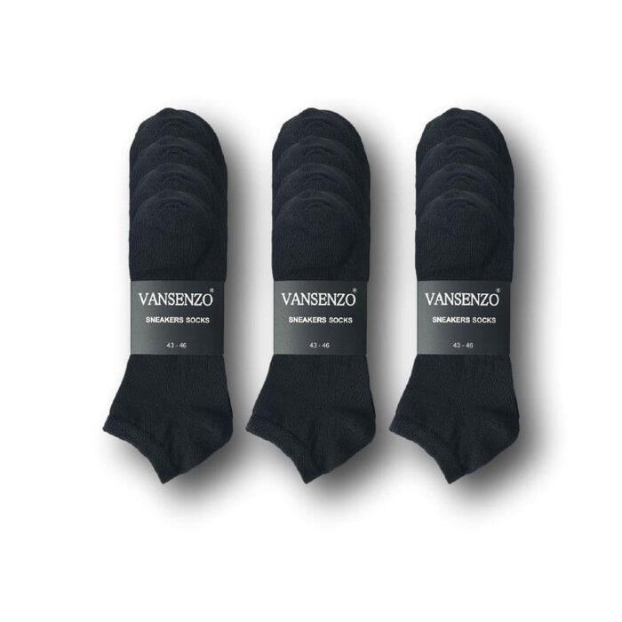 12 paar Sneakersokken VANSENZO basic zwart