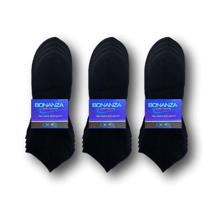 12 paar Bonanza sneakersokken basic platte naad zwart