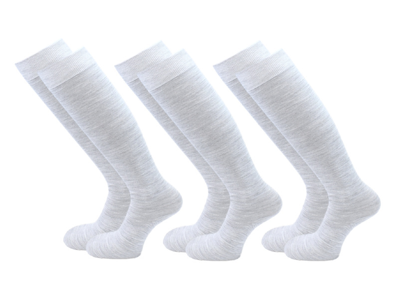 3 paar kniekousen wol naadloos lichtgrijs melange