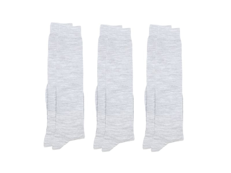 3 paar kniekousen wol naadloos lichtgrijs melange