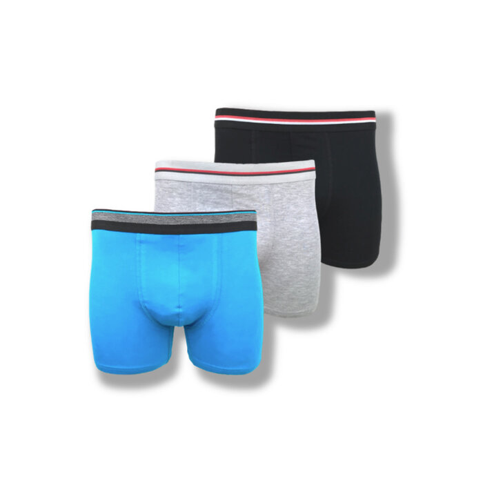 3 stuks Basic Boxershorts katoen zwart-blauw-grijs