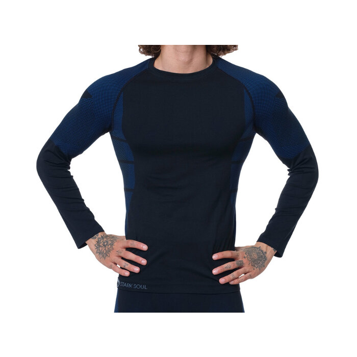 Heren thermoshirt met lange mouwen blauw/zwart