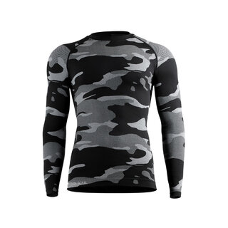 Heren thermoshirt met lange mouwen camouflage zwart