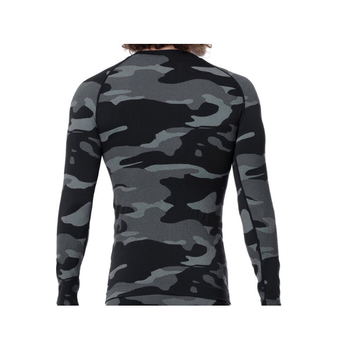 Heren thermoshirt met lange mouwen camouflage zwart