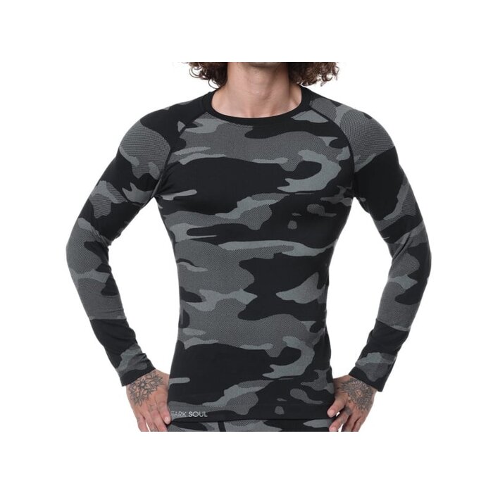 Heren thermoshirt met lange mouwen camouflage zwart