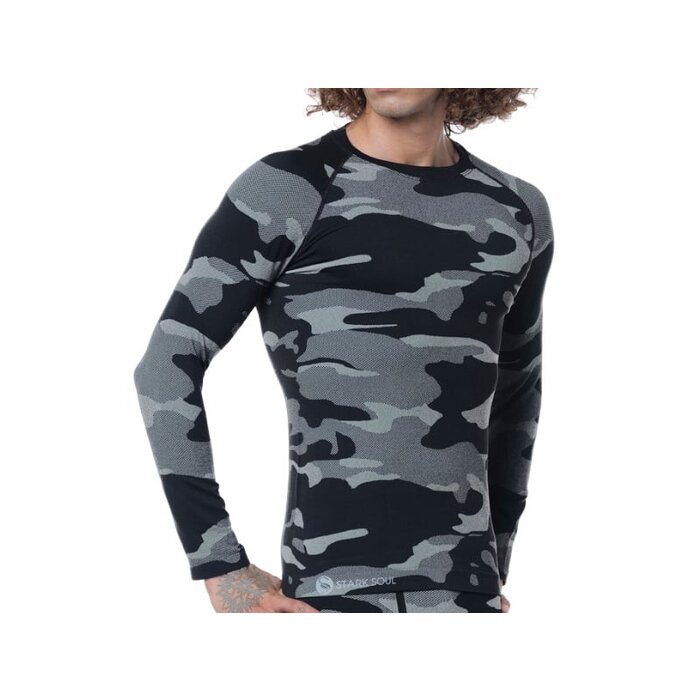 Heren thermoshirt met lange mouwen camouflage zwart