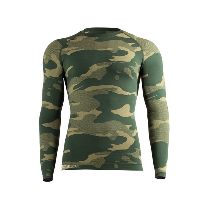 Heren thermoshirt met lange mouwen camouflage groen