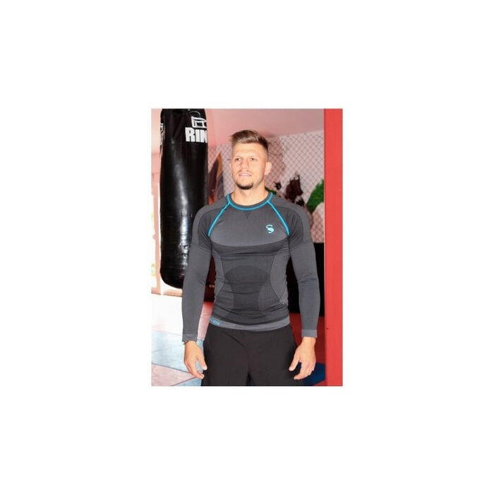 Performance heren sportshirt met lange mouwen t-shirt zwart/grijs