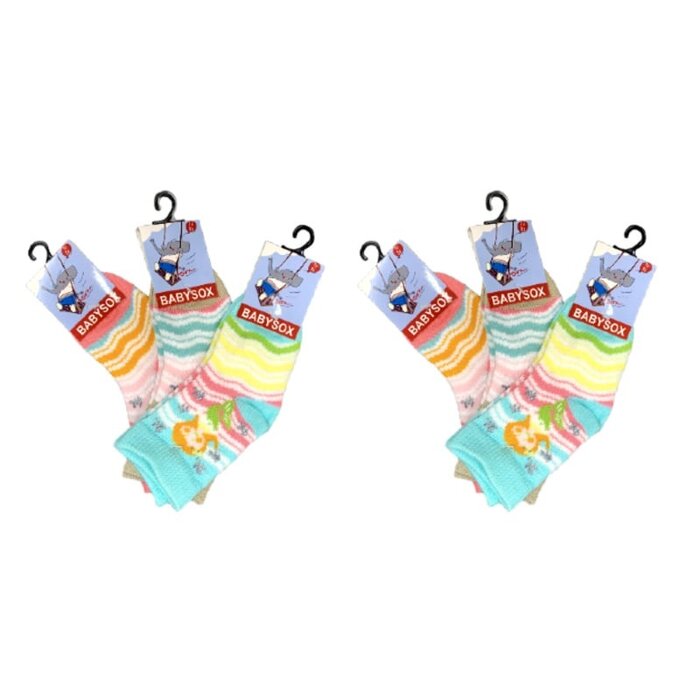 6 paar Meisjes Babysokken - Blauw-Beige-Roze - Zeemeermin