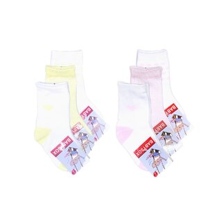 6 paar Meisjes Babysokken - Wit-Geel-Roze - Hartjes