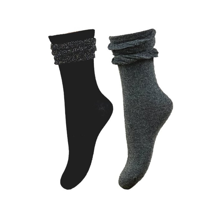 2 paar Meisjessokken - Ruches - Zwart-Grijs