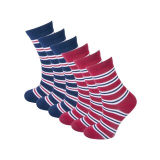 6 Paar kindersokken - Gestreept - Blauw/Rood