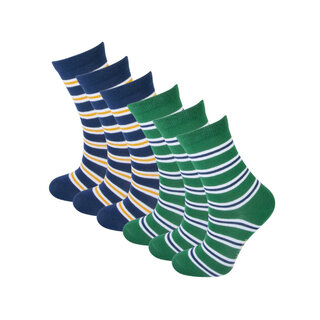 6 Paar kindersokken - Gestreept - Blauw/Groen
