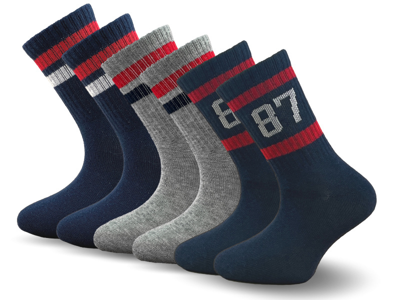 6 Paar sportieve kindersokken - Strepen - Marineblauw/Grijs