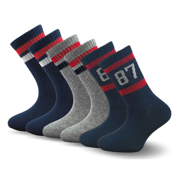 6 Paar sportieve kindersokken - Strepen - Marineblauw/Grijs