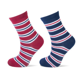2 Paar kindersokken - Gestreept - Rood/Blauw