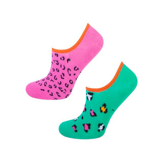 2 paar meisjes Footies - Leopard - Roze/Groen