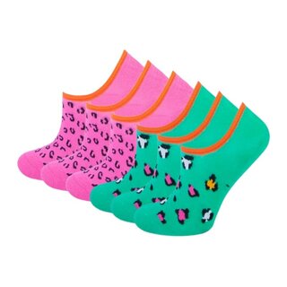6 paar meisjes Footies - Leopard - Roze/Groen