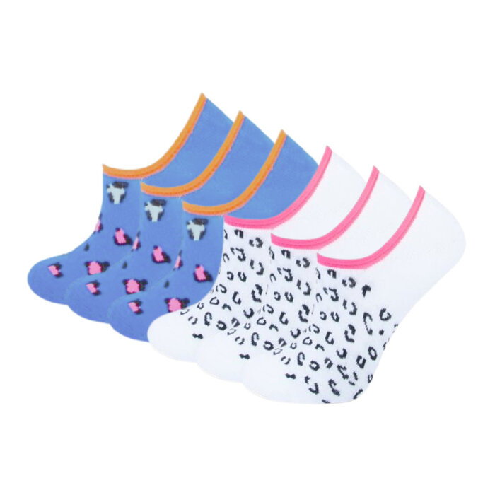 6 paar meisjes Footies - Leopard - Blauw/Wit
