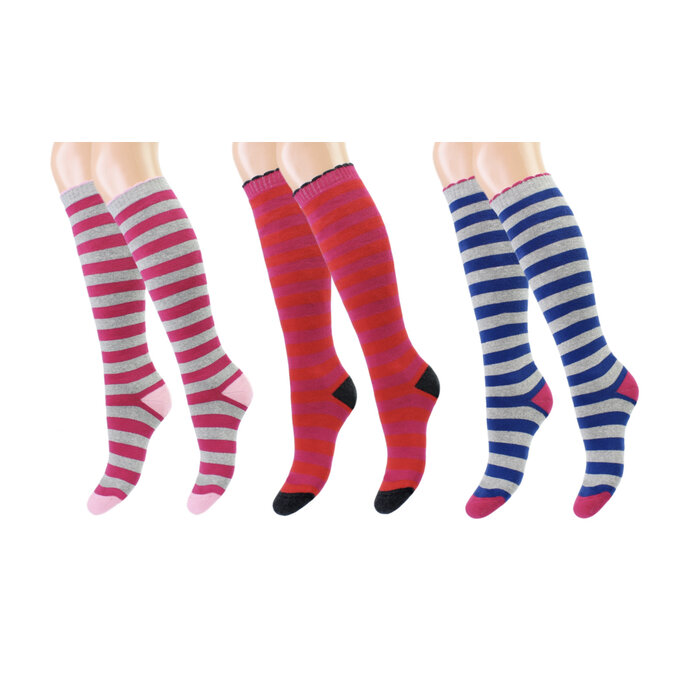 3 paar Badstof kniekousen gestreept multicolor