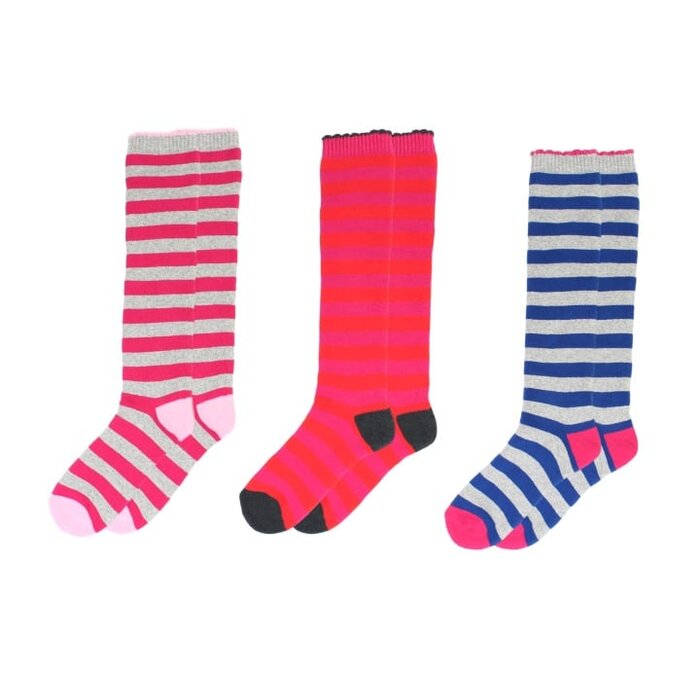 3 paar Badstof kniekousen gestreept multicolor
