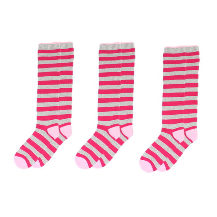 3 paar Badstof kniekousen gestreept fuchsia-Lichtgrijs