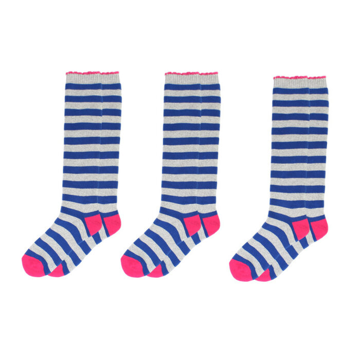 3 paar Badstof kniekousen gestreept blauw-Lichtgrijs