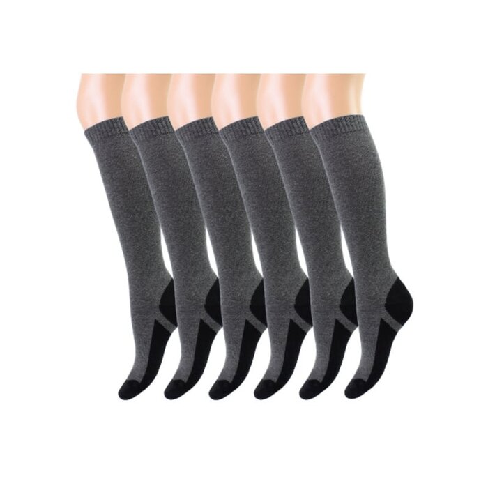 6 paar Kinder kniekousen badstof zool grijs