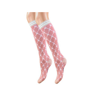 Meisjes Kniekous hartjes glitter zalmroze