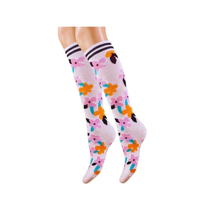 Meisjes Kniekous bloemen lichtroze