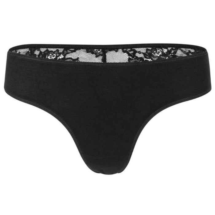 Dames string met kanten achterkant Bamboe Zwart