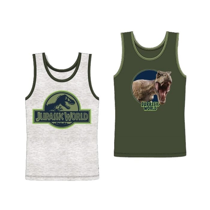 2 pack Jongens onderhemden Jurassic World grijs/groens