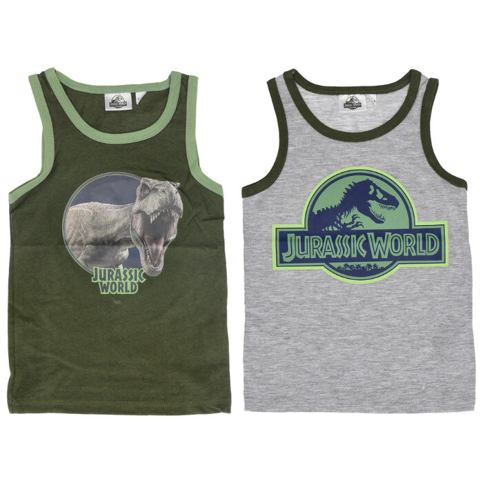 2 pack Jongens onderhemden Jurassic World grijs/groens