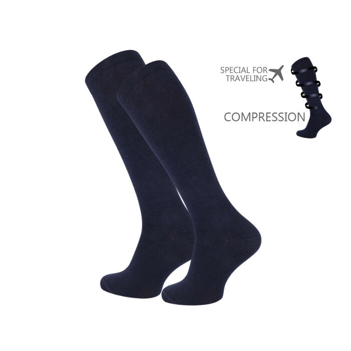 Compressie kniekous reiskniekous unisex marineblauw