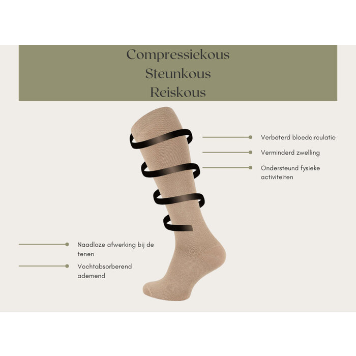 Compressie kniekous reiskniekous unisex beige