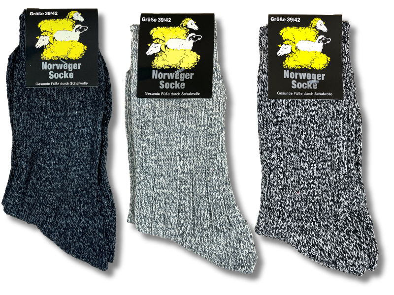 3 paar Noorse wollen sokken zwart/grijs mix