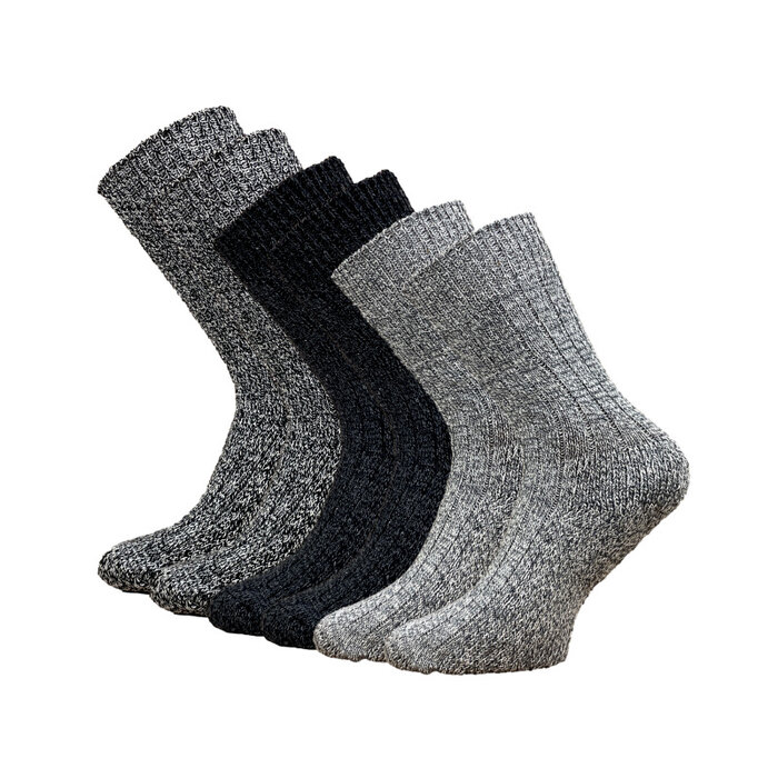 6 paar Noorse wollen sokken zwart/grijs mix