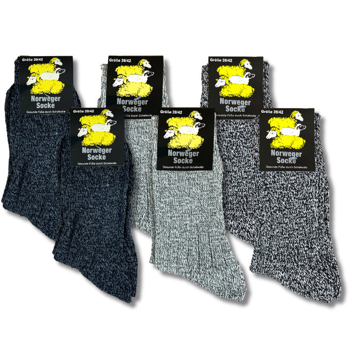6 paar Noorse wollen sokken zwart/grijs mix