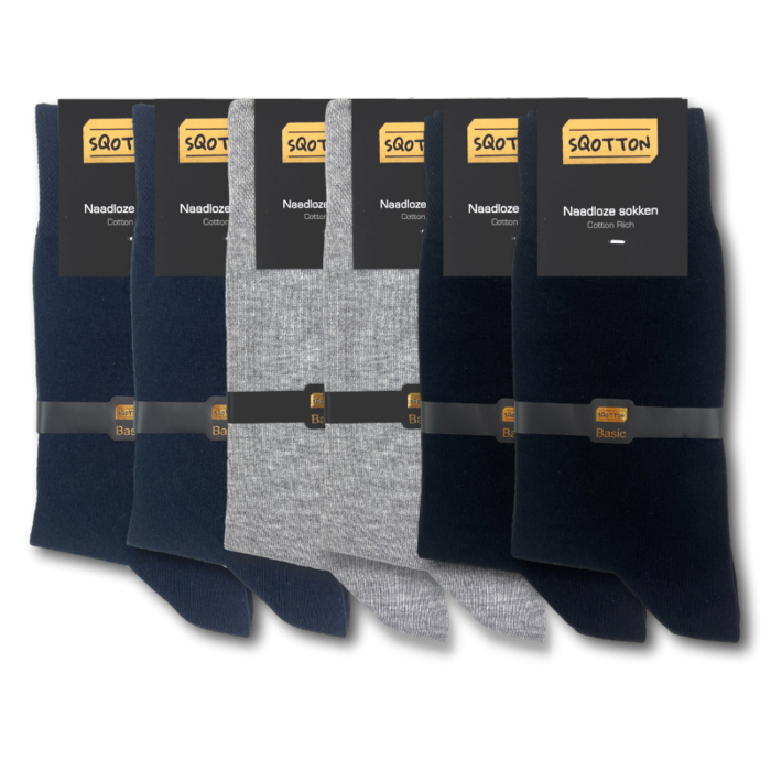 6 paar Herensokken Gold Label Naadloos Marineblauw/Grijs/Zwart
