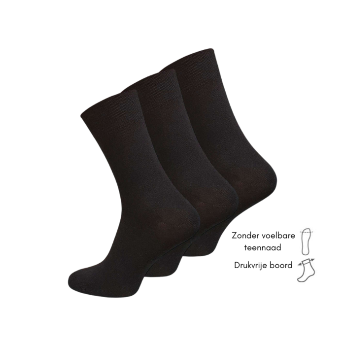 3 paar diabetes sokken Drukvrije boord Zwart