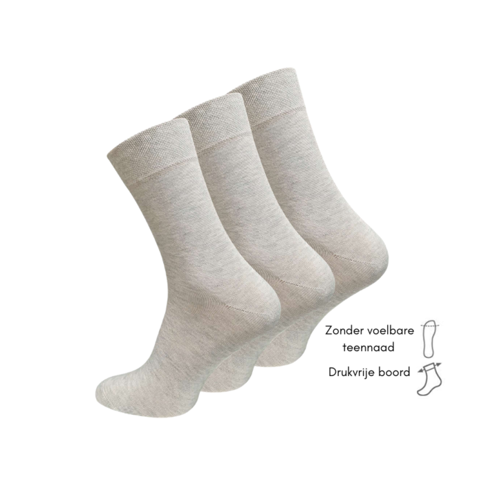 3 paar diabetes sokken Drukvrije boord Beige/Grijs Melange