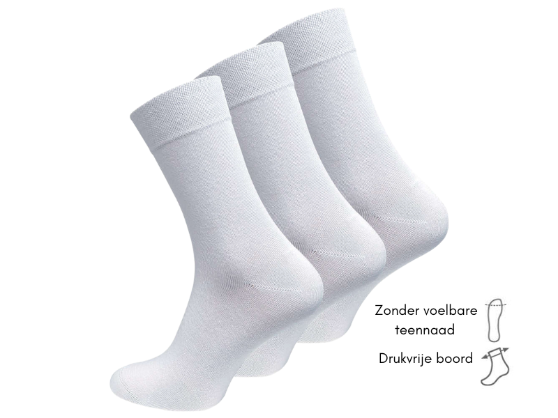 3 paar diabetes sokken Drukvrije boord Wit