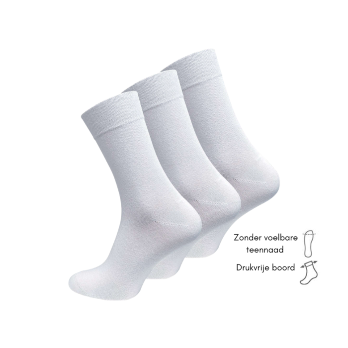 3 paar diabetes sokken Drukvrije boord Wit