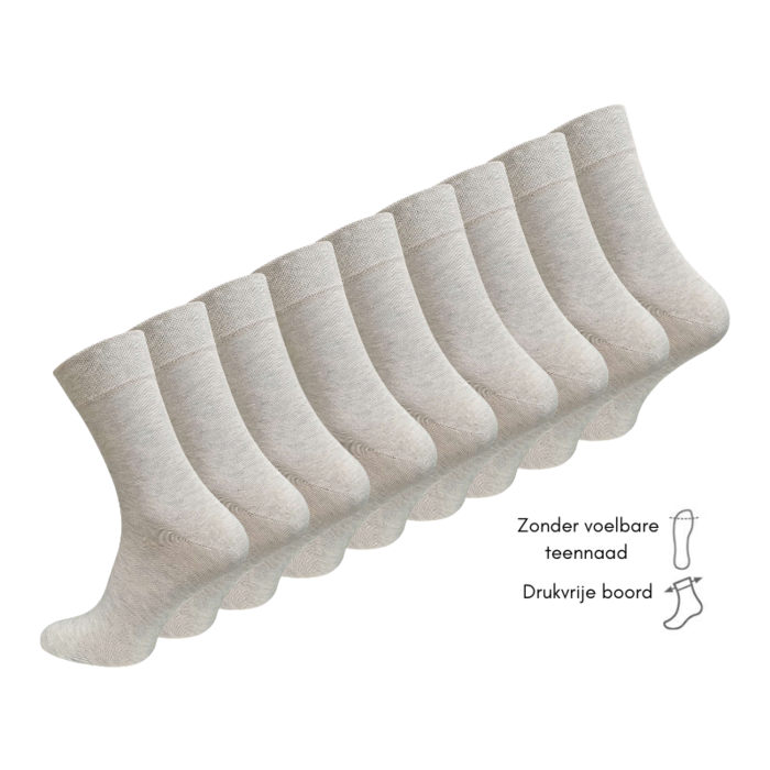 9 paar diabetes sokken Drukvrije boord Beige/Grijs Melange