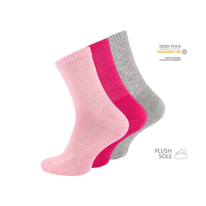 Sportsokken met badstof zool - Gekamd katoen - 3-Pack - Roze/Fuchsia/Grijs