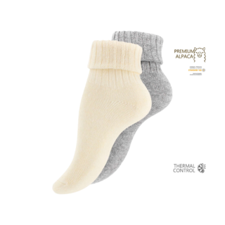 2 paar dames wollen sokken met Alpacawol Ecru/Grijs