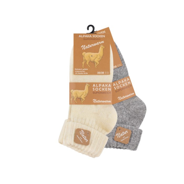 2 paar dames wollen sokken met Alpacawol Ecru/Grijs