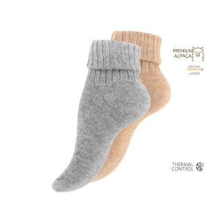 2 paar dames wollen sokken met Alpacawol Grijs/Beige