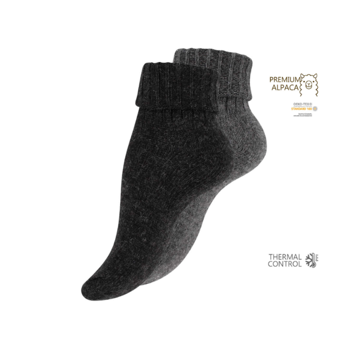 2 paar dames wollen sokken met Alpacawol Zwart/Antraciet